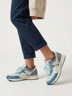 Asics Women's Light Blue and Cream Retro Runner Sneakers